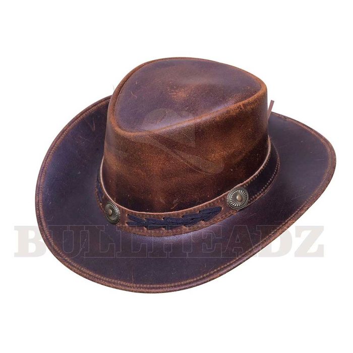 Ridge Distressed Leather Hat Reddish Brown